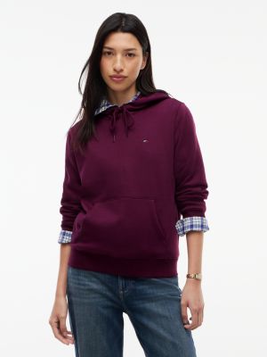 purple brushed fleece drawstring hoody for women tommy jeans