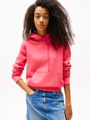 pink bluza z kapturem z naszywką z flagą dla kobiety - tommy jeans