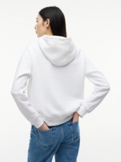 Flag Embroidery Fleece Drawstring Hoody — White 4