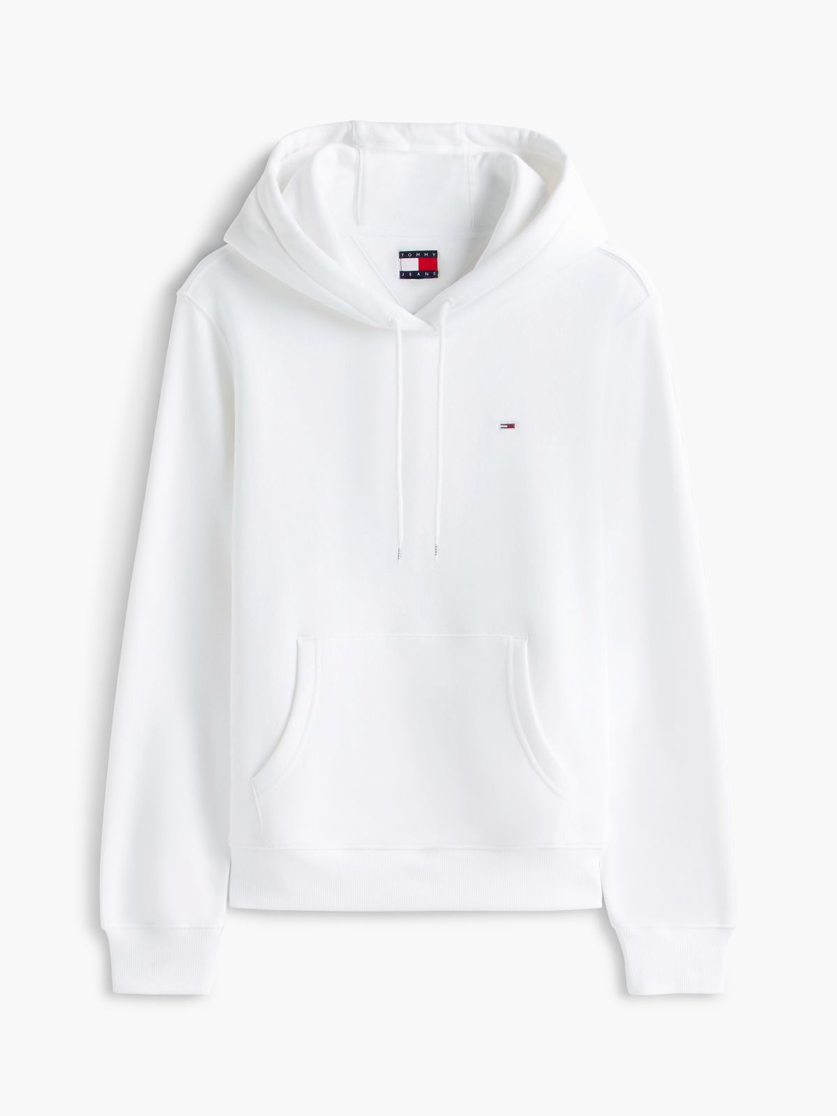 Flag Embroidery Fleece Drawstring Hoody — White