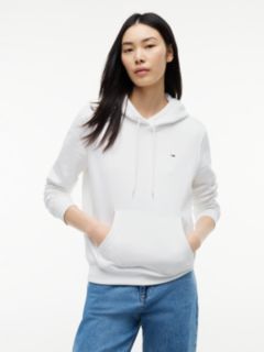 Flag Embroidery Fleece Drawstring Hoody — White 1