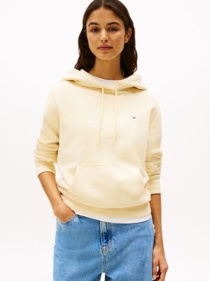 gelb hoodie mit flag-patch für damen - tommy jeans