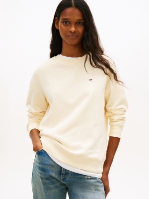 beige flag embroidery brushed fleece sweatshirt for women tommy jeans
