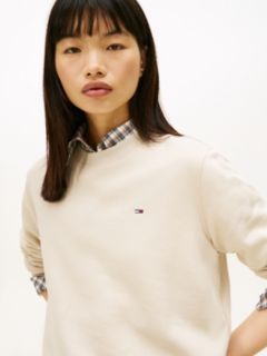 Flag Embroidery Brushed Fleece Sweatshirt — Beige 2