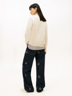 Flag Embroidery Brushed Fleece Sweatshirt — Beige 4
