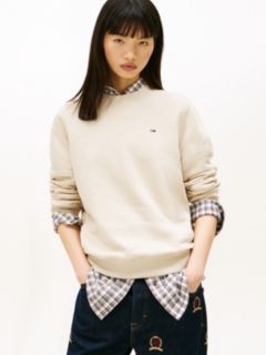 Flag Embroidery Brushed Fleece Sweatshirt — Beige 1