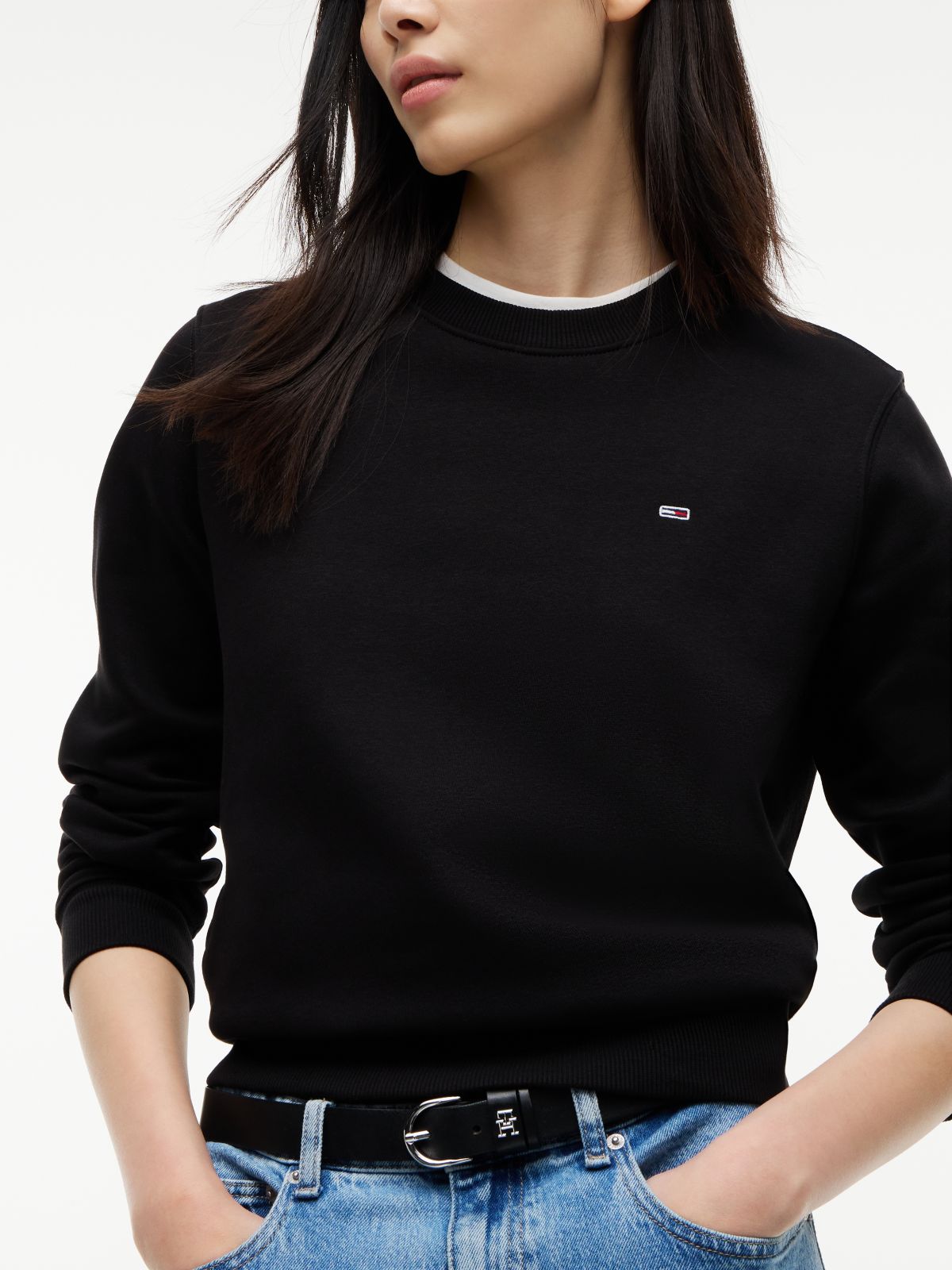 Flag Embroidery Brushed Fleece Sweatshirt — Black
