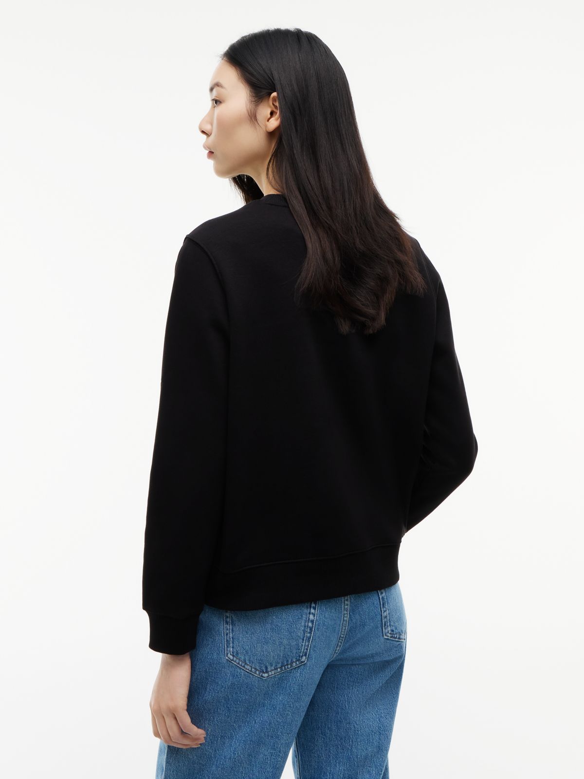Flag Embroidery Brushed Fleece Sweatshirt — Black