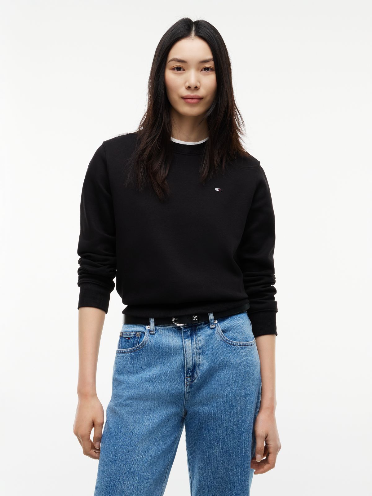Flag Embroidery Brushed Fleece Sweatshirt — Black