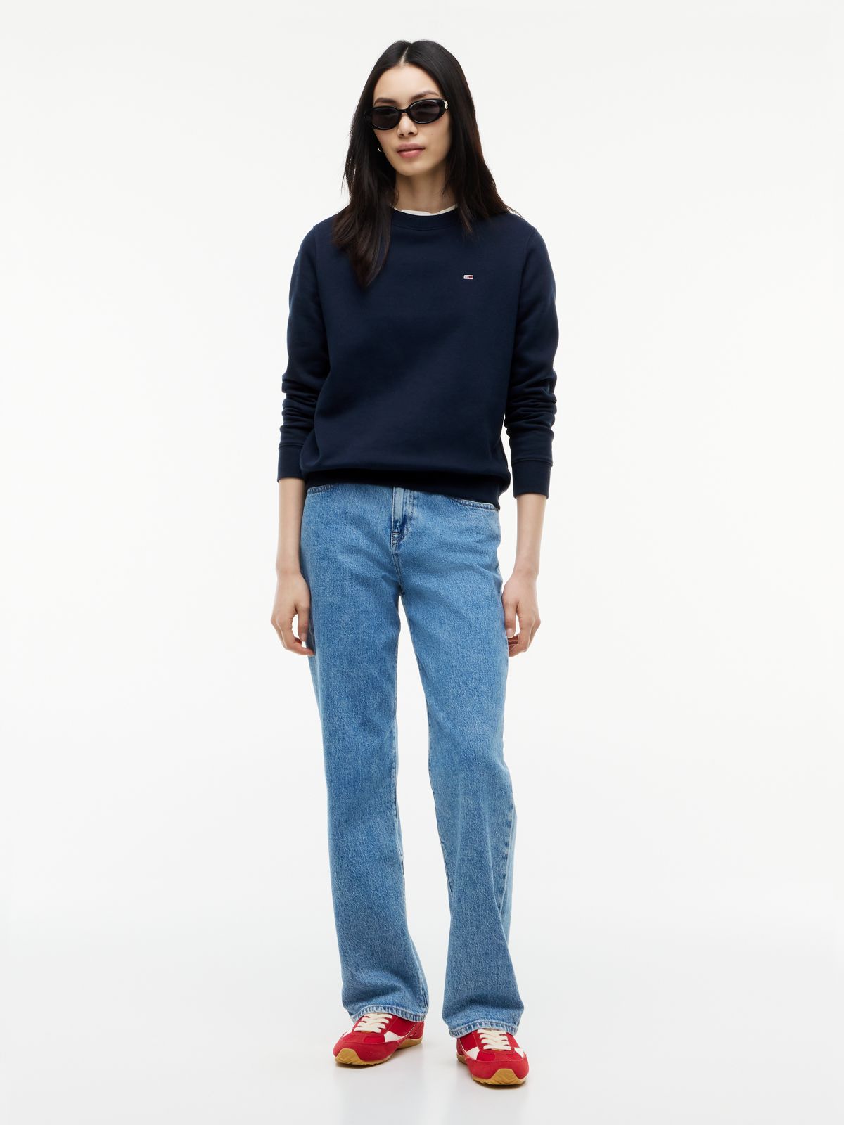 Flag Embroidery Brushed Fleece Sweatshirt — Blue