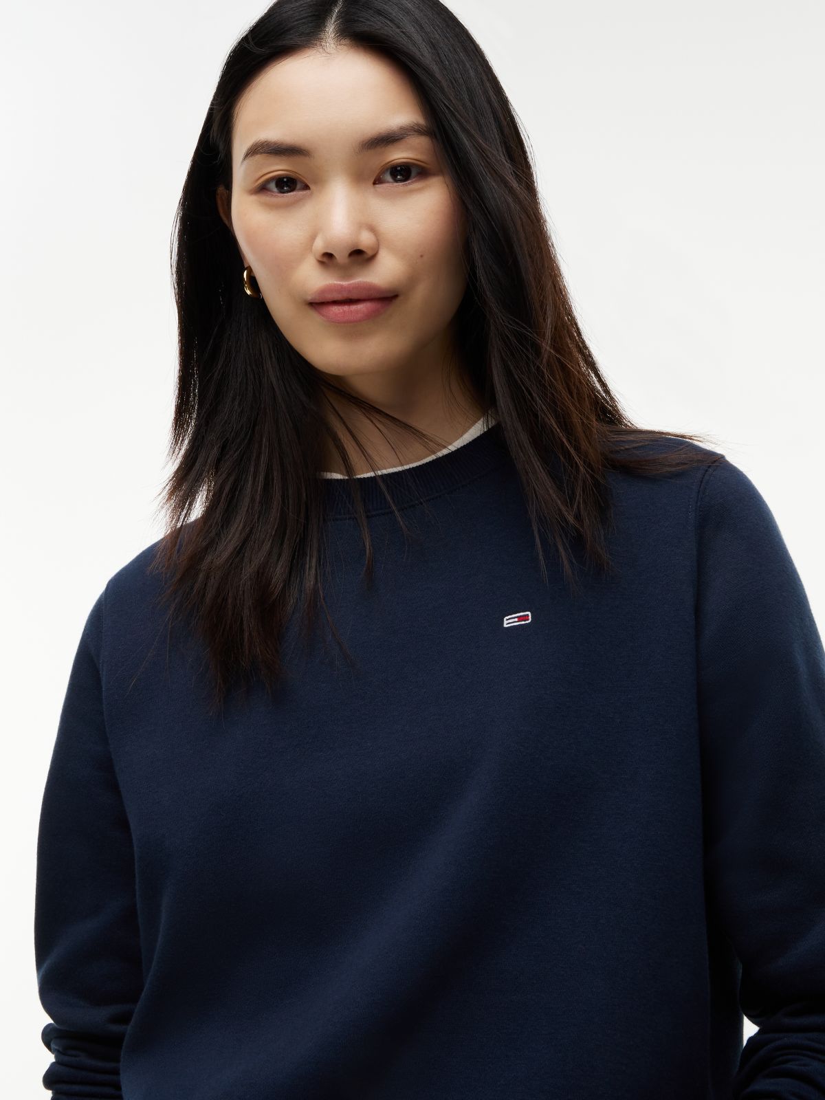 Flag Embroidery Brushed Fleece Sweatshirt — Blue