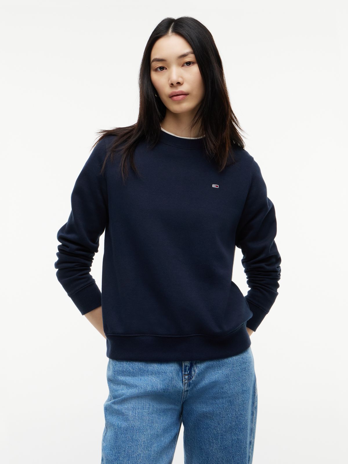 Flag Embroidery Brushed Fleece Sweatshirt — Blue