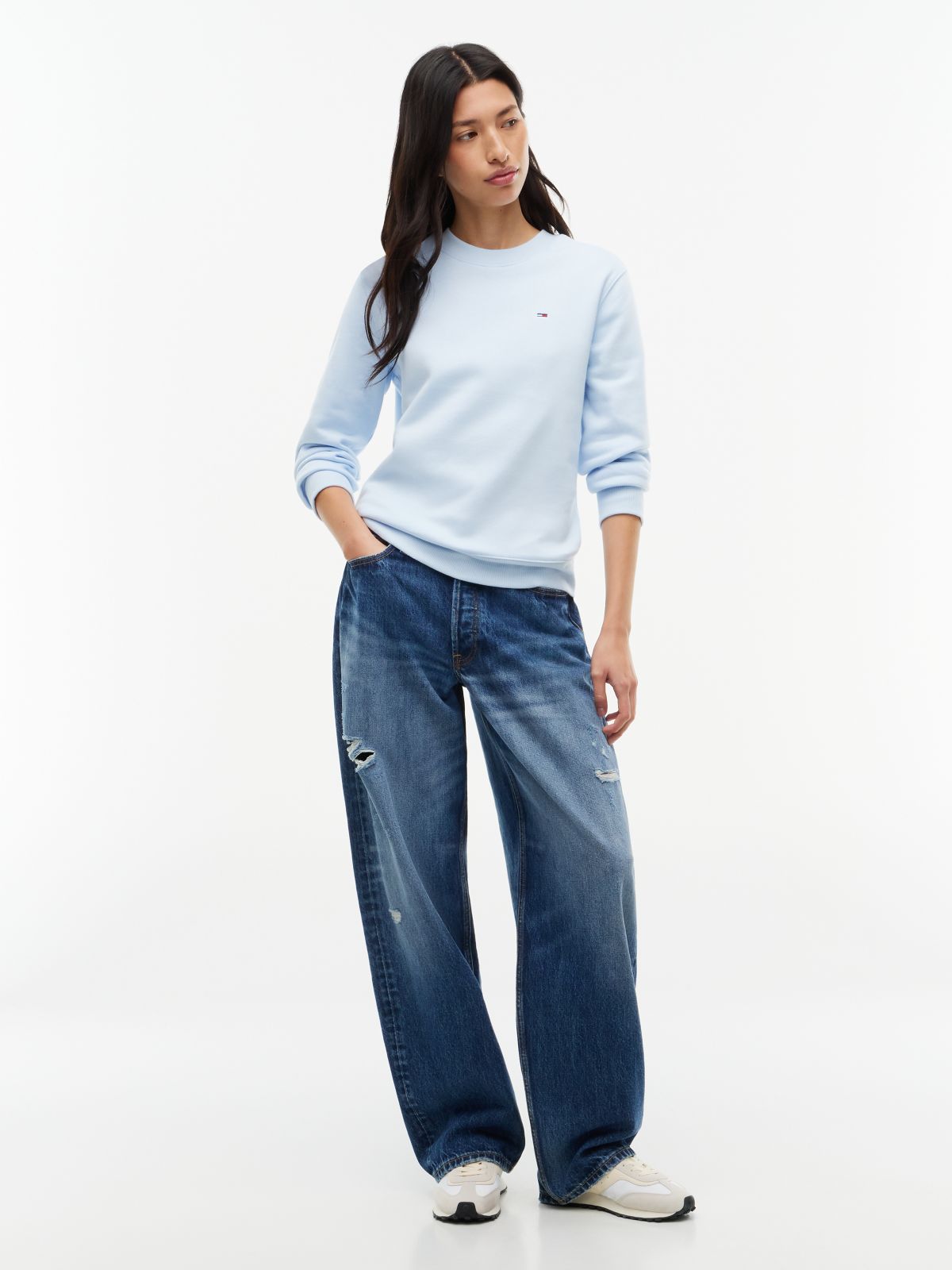 Flag Embroidery Brushed Fleece Sweatshirt — Blue