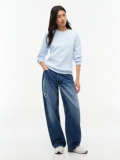 Flag Embroidery Brushed Fleece Sweatshirt — Blue 2
