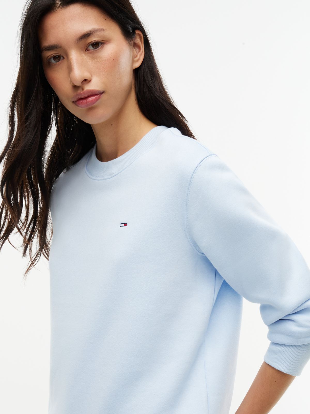Flag Embroidery Brushed Fleece Sweatshirt — Blue