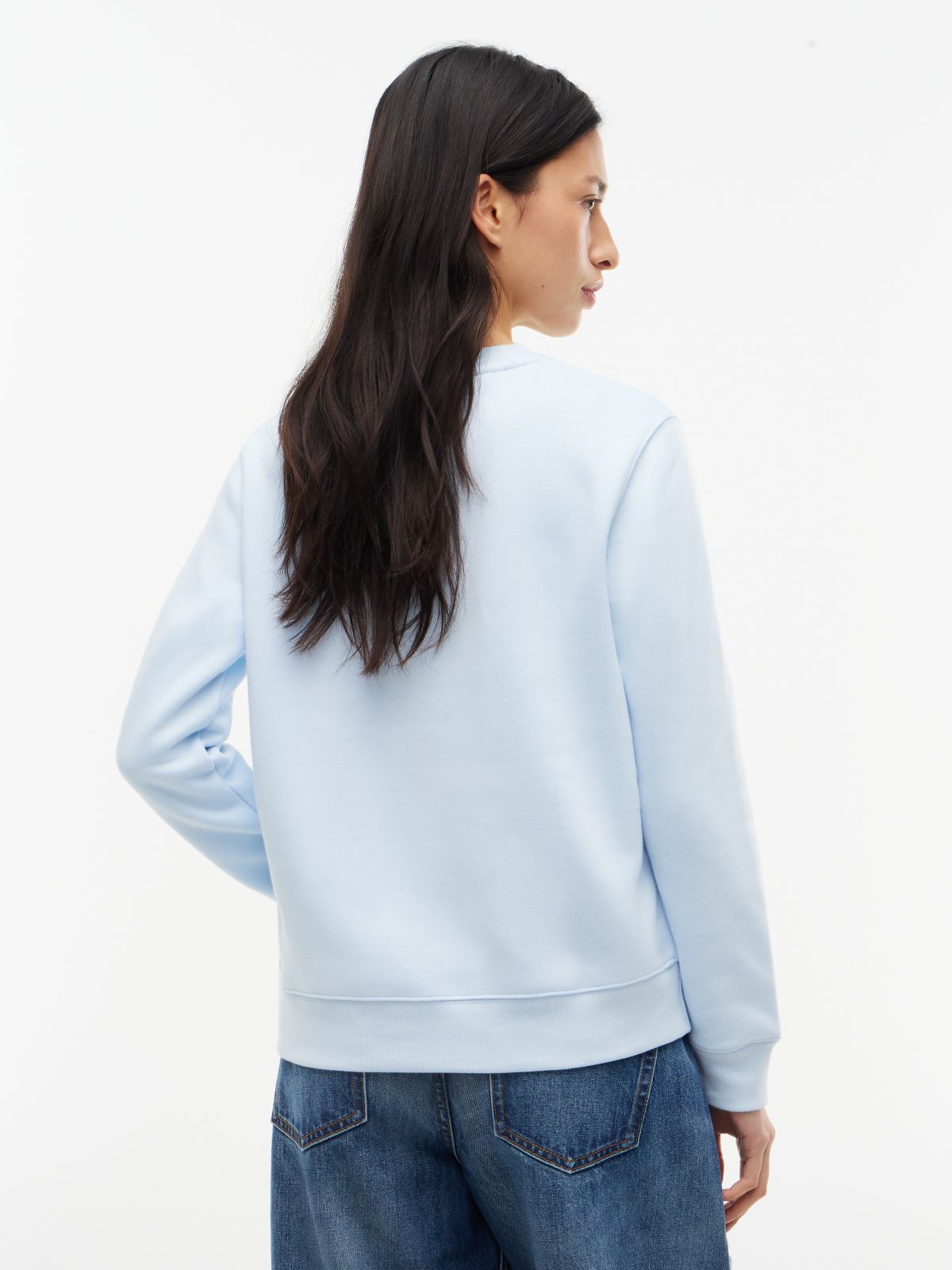 Flag Embroidery Brushed Fleece Sweatshirt — Blue