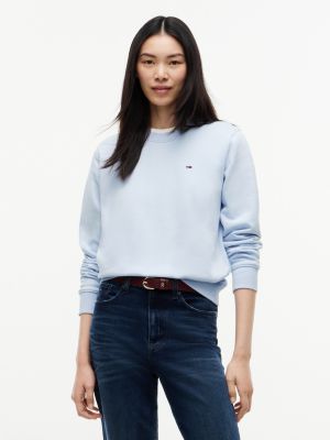 blue brushed fleece crew neck sweatshirt for women tommy jeans