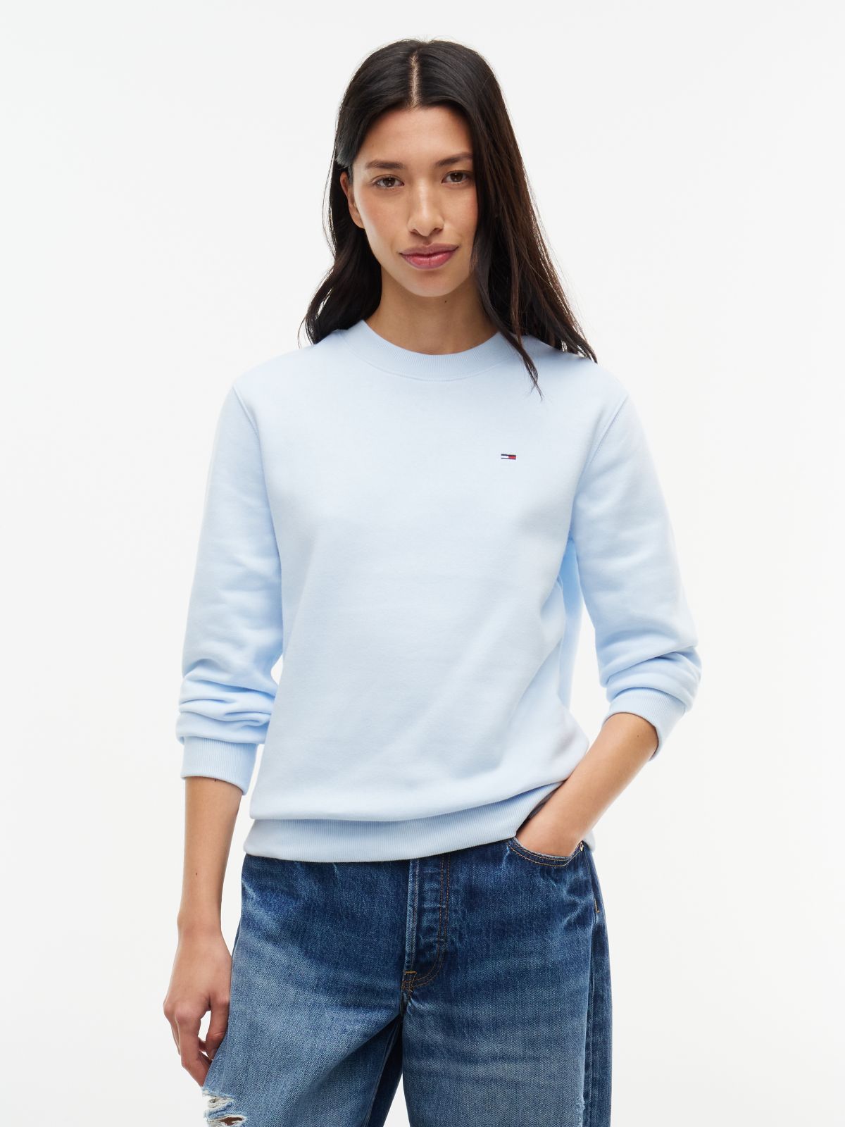 Flag Embroidery Brushed Fleece Sweatshirt — Blue