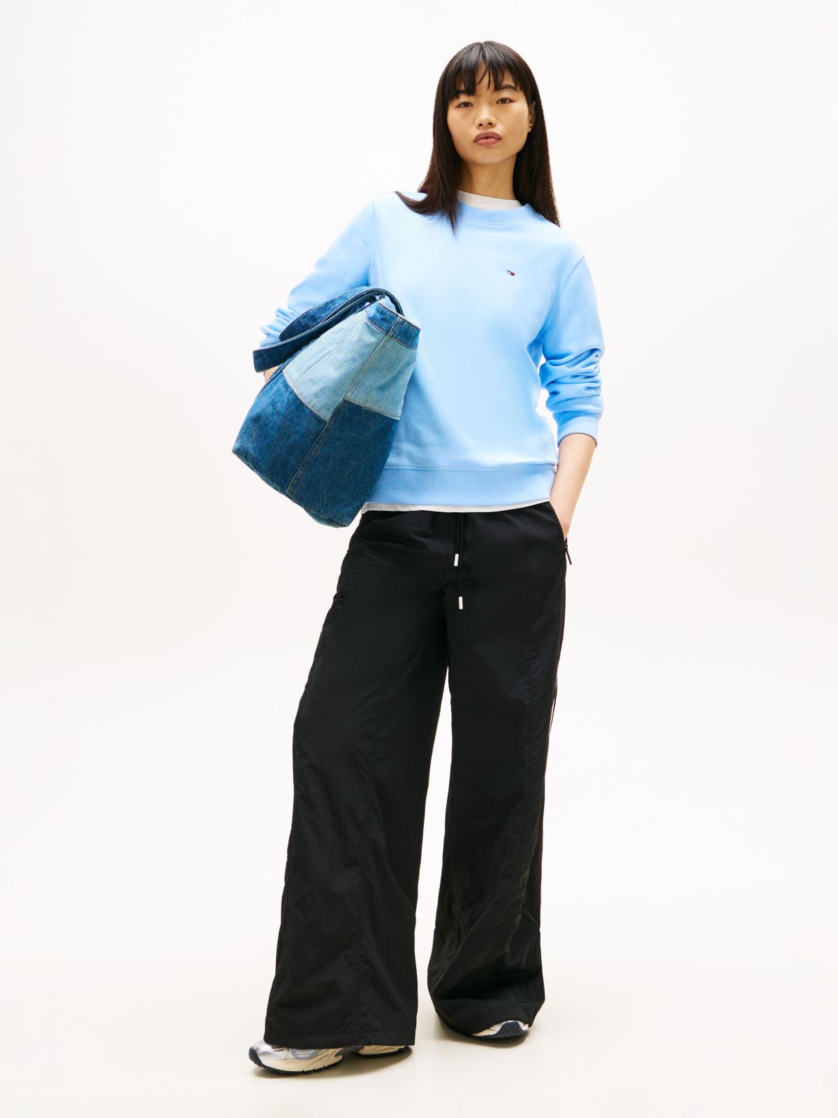 Flag Embroidery Brushed Fleece Sweatshirt — Blue