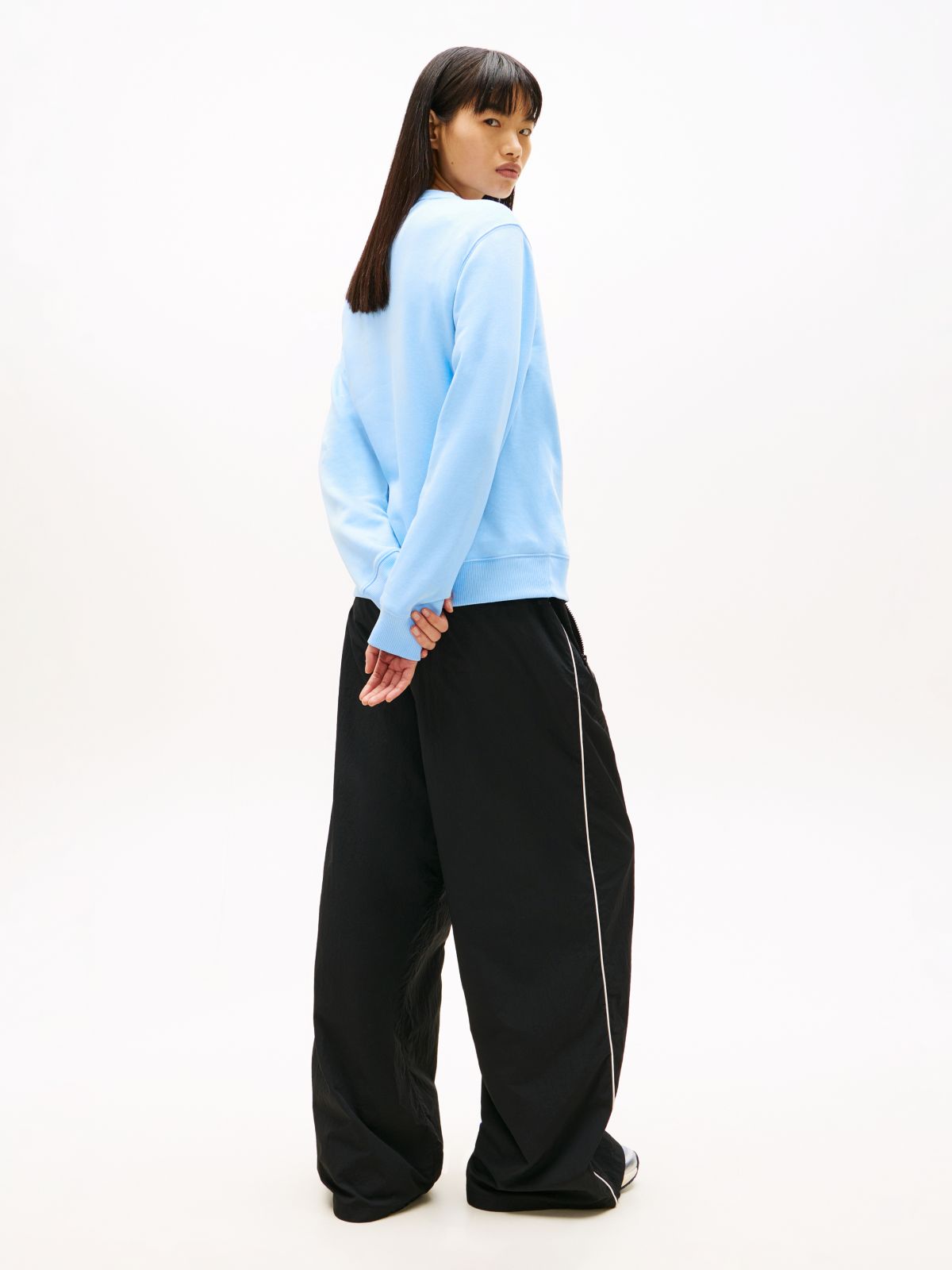 Flag Embroidery Brushed Fleece Sweatshirt — Blue