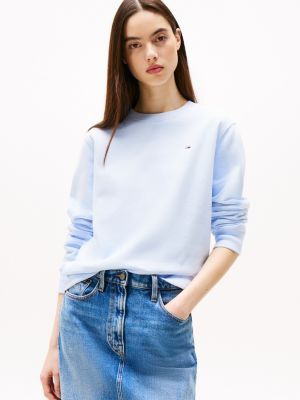 sweat à col ras-du-cou et drapeau brodé bleu pour femmes tommy jeans