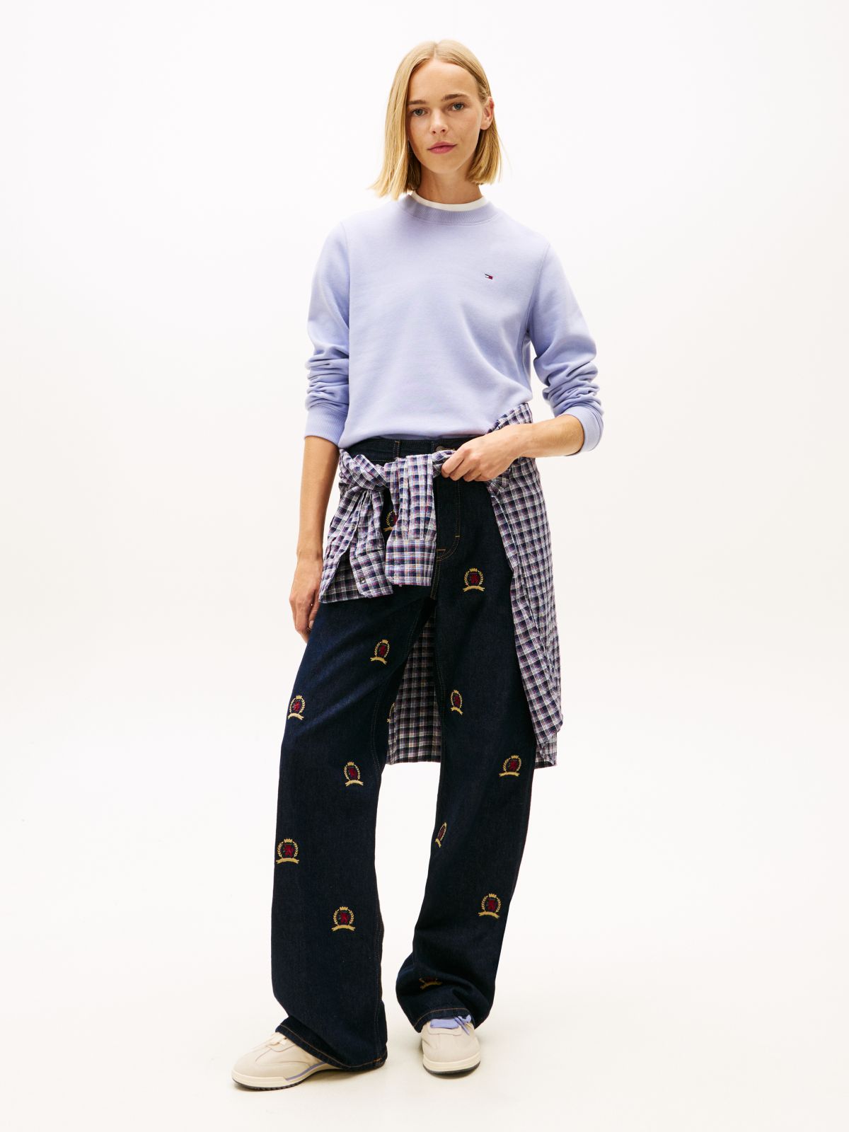 Flag Embroidery Brushed Fleece Sweatshirt — Blue