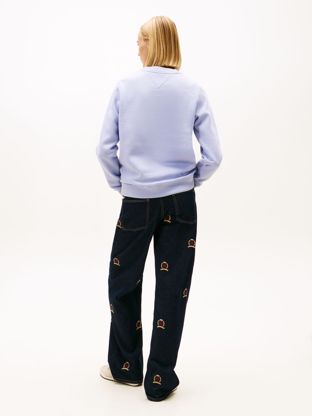 Flag Embroidery Brushed Fleece Sweatshirt — Blue