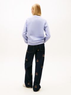 Flag Embroidery Brushed Fleece Sweatshirt — Blue 4