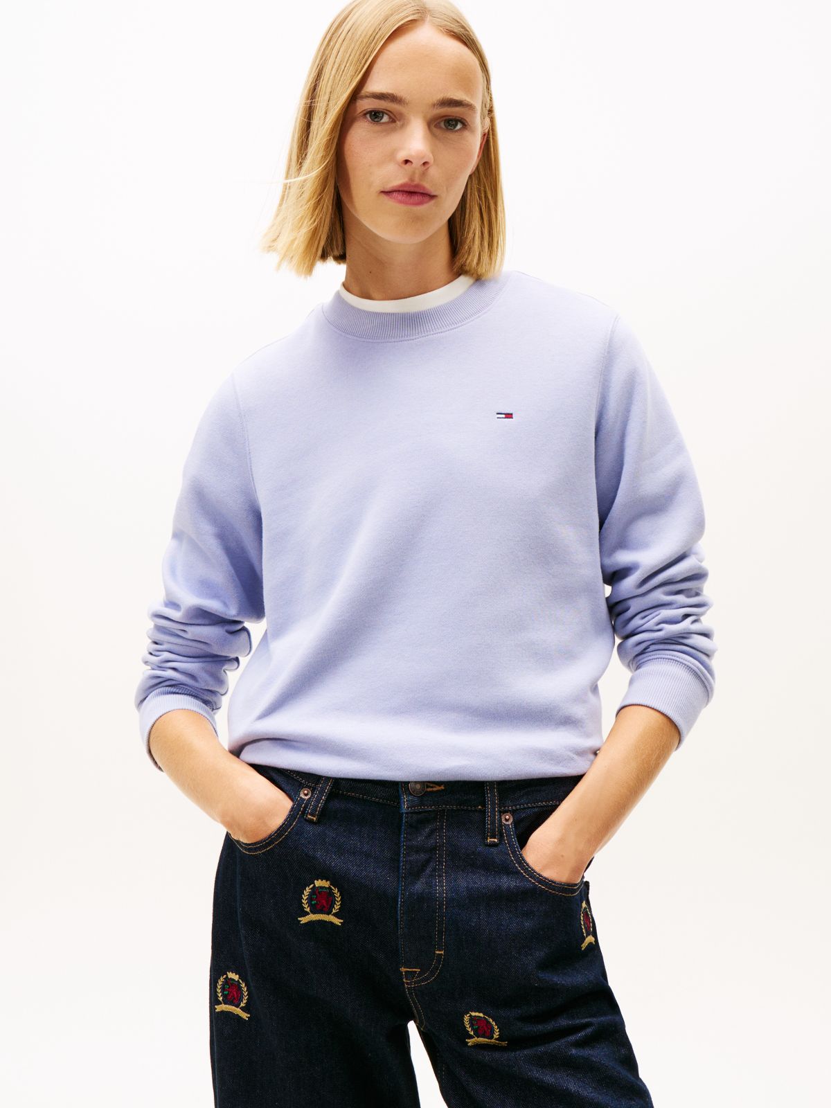 Flag Embroidery Brushed Fleece Sweatshirt — Blue