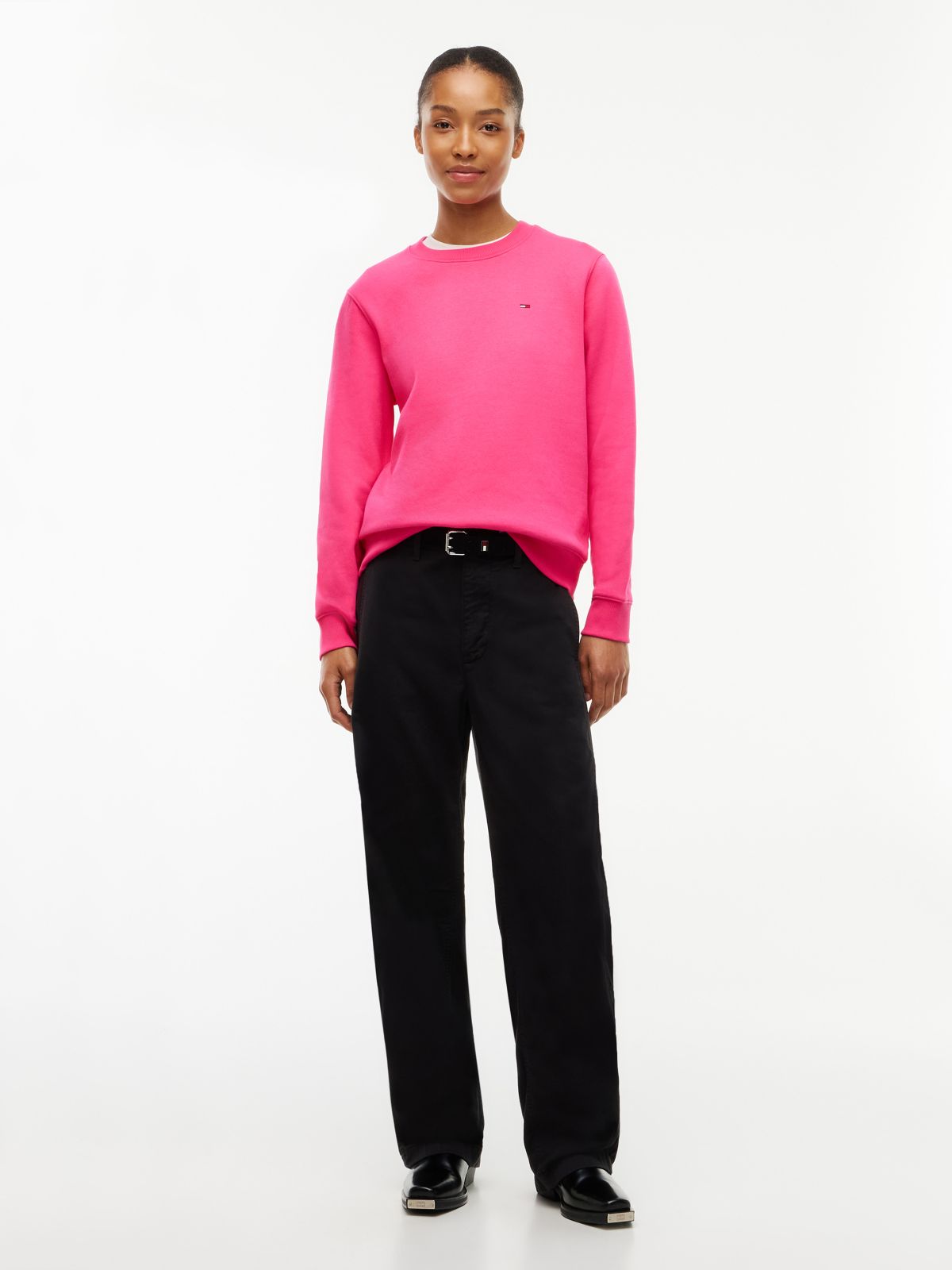 Flag Embroidery Brushed Fleece Sweatshirt — Pink