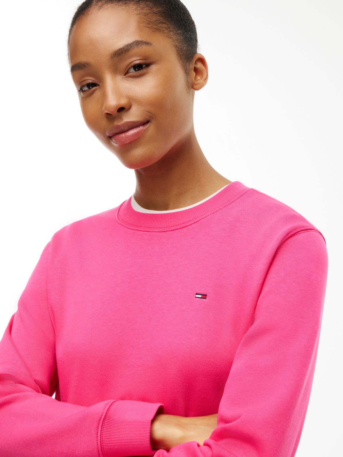 Flag Embroidery Brushed Fleece Sweatshirt — Pink