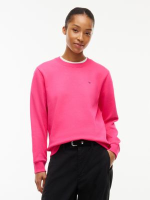 pink brushed fleece crew neck sweatshirt for women tommy jeans