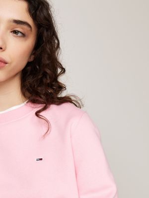 sweat à col ras-du-cou et écusson drapeau rose pour femmes tommy jeans