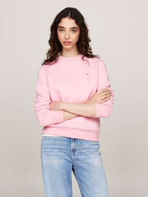 sweat à col ras-du-cou et écusson drapeau pink pour femmes tommy jeans