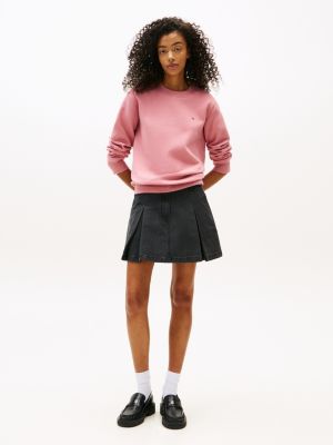 grün rundhals-sweatshirt mit flag-stickerei für damen - tommy jeans