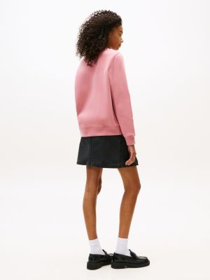 grün rundhals-sweatshirt mit flag-stickerei für damen - tommy jeans