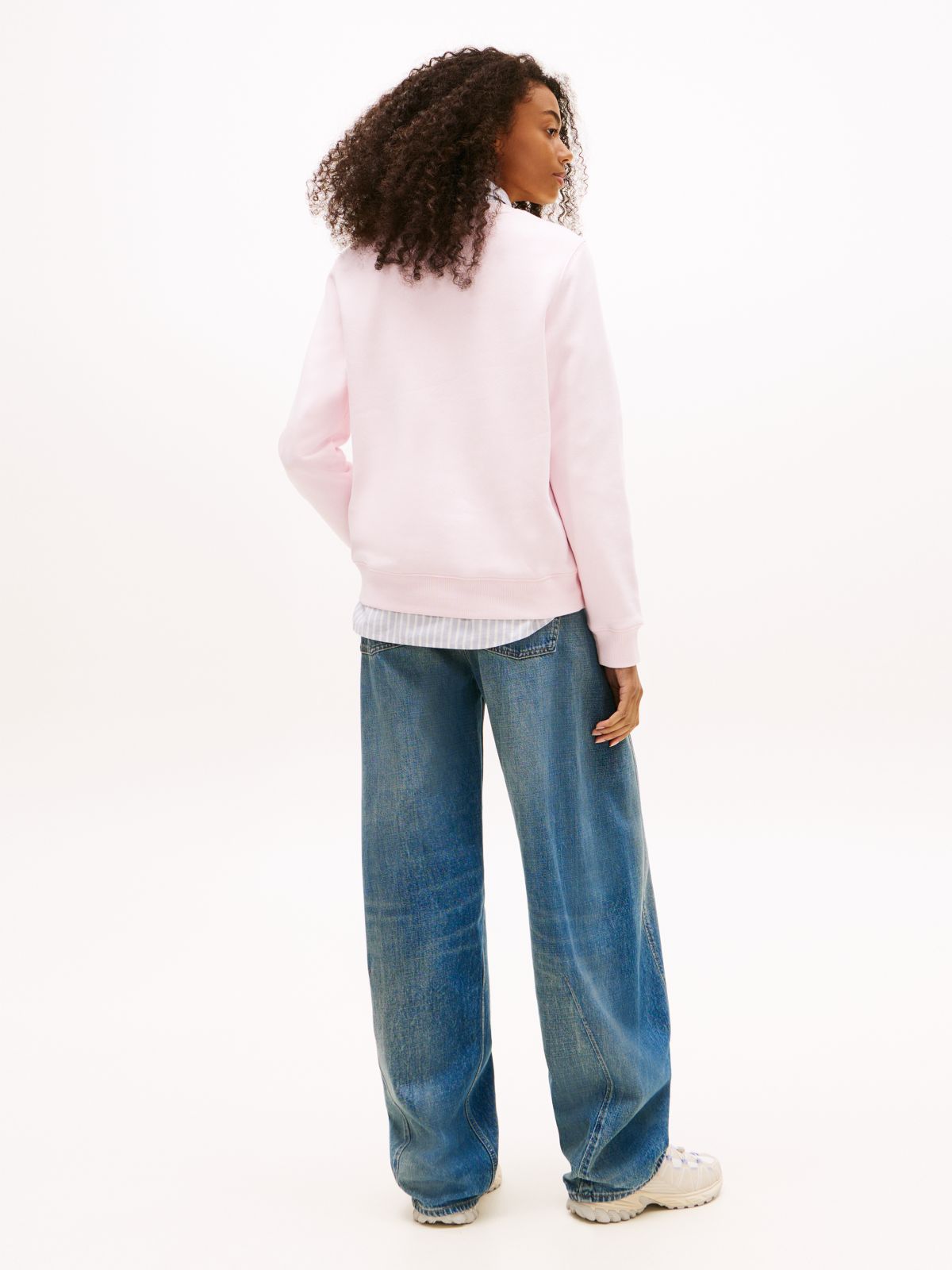 Flag Embroidery Brushed Fleece Sweatshirt — Pink