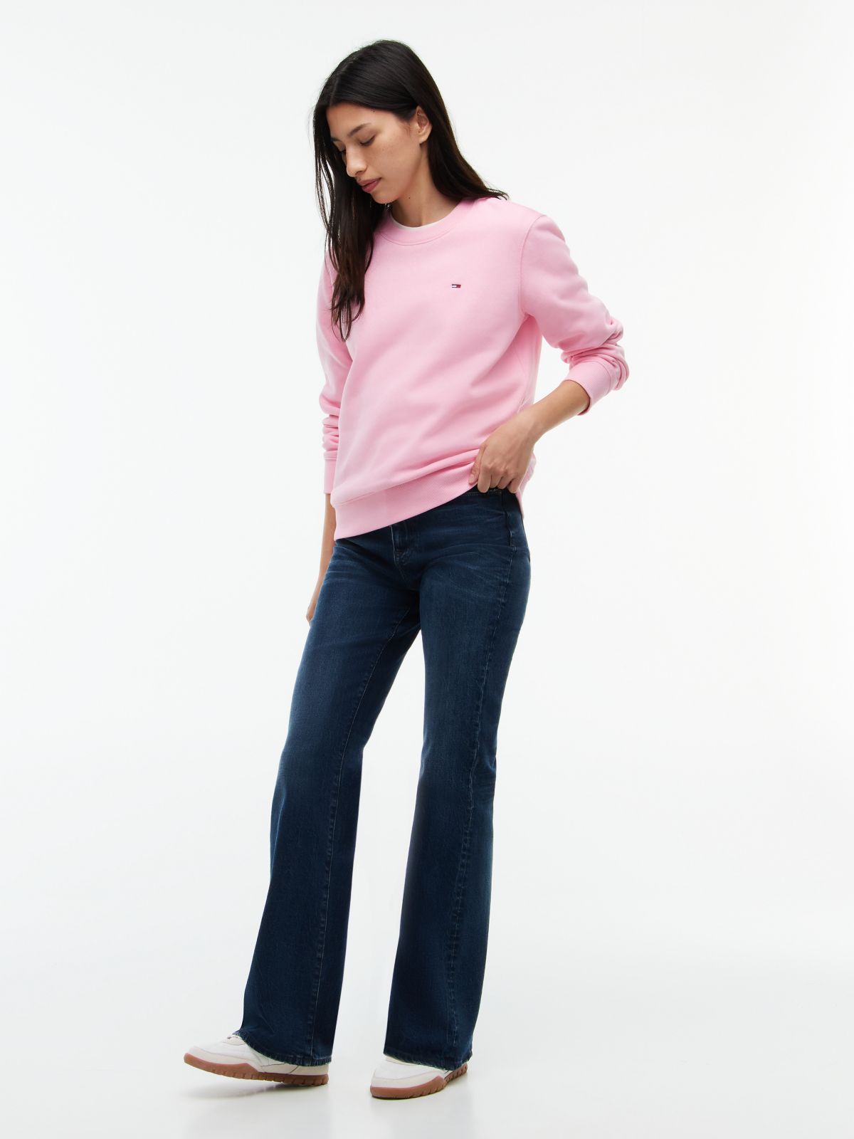 Flag Embroidery Brushed Fleece Sweatshirt — Pink