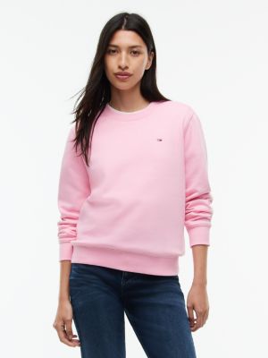 pink sweatshirt van geborstelde fleece met ronde hals voor dames - tommy jeans