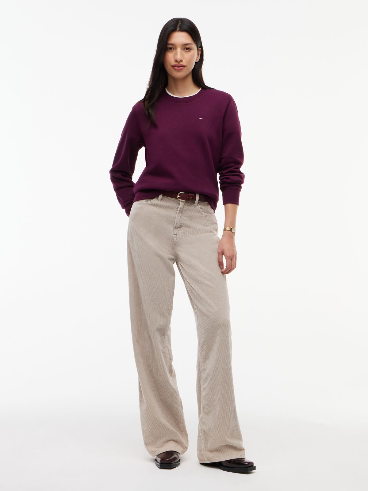 Flag Embroidery Brushed Fleece Sweatshirt — Purple