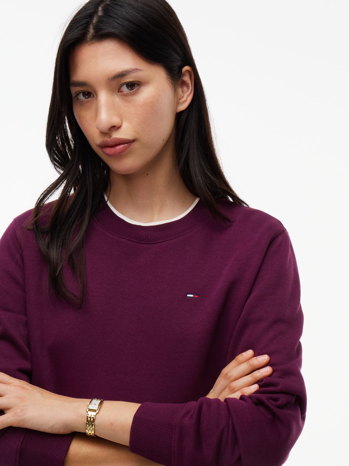 Flag Embroidery Brushed Fleece Sweatshirt — Purple