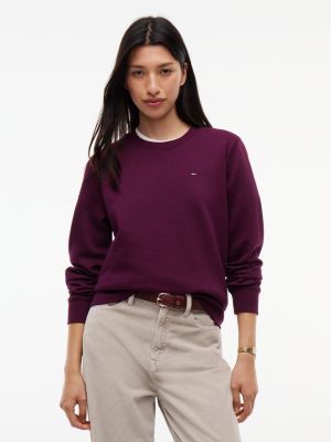 purple sweatshirt van geborstelde fleece met ronde hals voor dames - tommy jeans