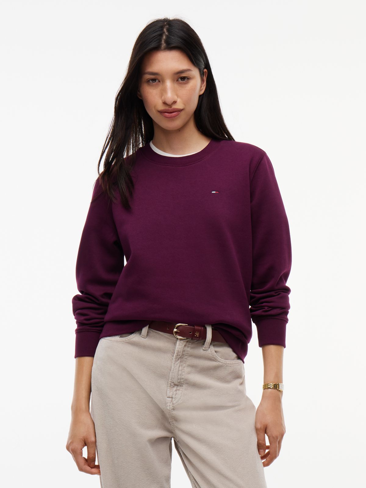 Flag Embroidery Brushed Fleece Sweatshirt — Purple