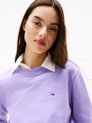 sweat à col ras-du-cou et drapeau brodé violet pour femmes tommy jeans