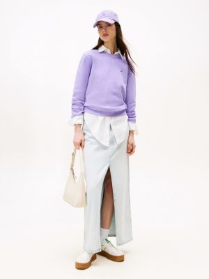 sweat à col ras-du-cou et drapeau brodé violet pour femmes tommy jeans