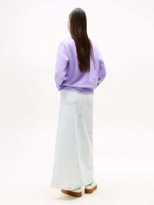 sweat à col ras-du-cou et drapeau brodé violet pour femmes tommy jeans