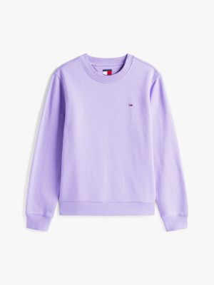 sweat à col ras-du-cou et drapeau brodé violet pour femmes tommy jeans