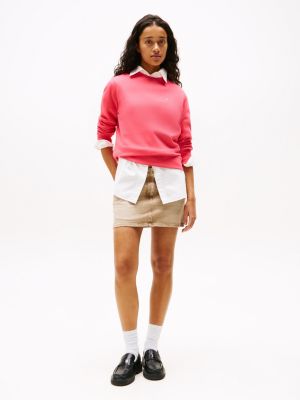 pink flag embroidery crew neck sweatshirt for women tommy jeans