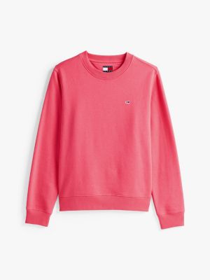 pink flag patch crew neck sweatshirt for women tommy jeans