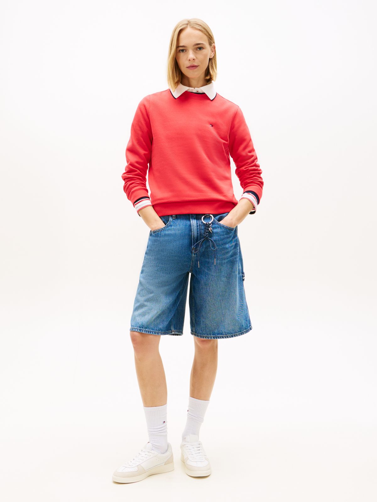 Flag Embroidery Brushed Fleece Sweatshirt — Red